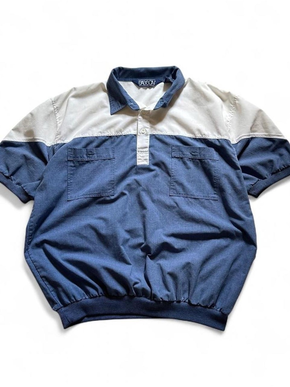 Vintage 1990s Sasson Denim Colorblock Polo Shirt in Blue and white XL